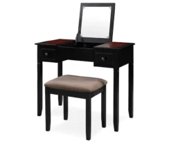 Shirley Black Cherry Mirror Vanity Set With Stool -Furniture Specialty Shop 810389408 2