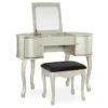 Kelly Silver Rounded Mirror Vanity Set With Stool -Furniture Specialty Shop 810389505 1