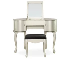 Kelly Silver Rounded Mirror Vanity Set With Stool -Furniture Specialty Shop 810389505 3