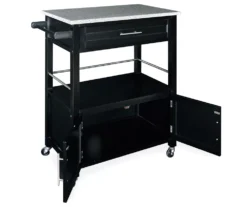 Black Double Door Kitchen Cart With Granite Top 7 Black Double Door Kitchen Cart With Granite Top -Furniture Specialty Shop 810389517 2