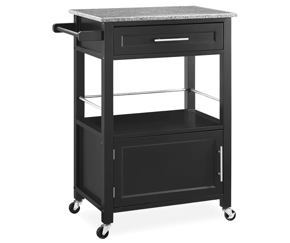 Ree Black Granite Top Kitchen Cart With Storage 3 Ree Black Granite Top Kitchen Cart With Storage