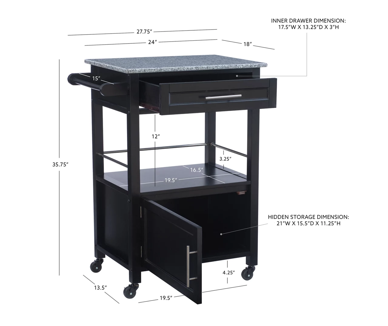 Ree Black Granite Top Kitchen Cart With Storage 13 Ree Black Granite Top Kitchen Cart With Storage - Image 11