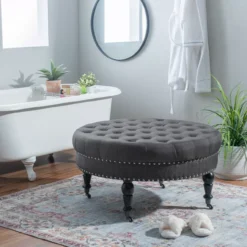 Claire Charcoal Round French Country Ottoman 7 Claire Charcoal Round French Country Ottoman -Furniture Specialty Shop 810389633 2