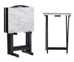 Davis White Faux Marble Tray Tables With Stand, 5-Piece Set -Furniture Specialty Shop 810389673 A0 1