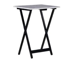Davis White Faux Marble Tray Tables With Stand, 5-Piece Set -Furniture Specialty Shop 810389673 A0 2