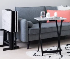 Davis White Faux Marble Tray Tables With Stand, 5-Piece Set -Furniture Specialty Shop 810389673 B0 1