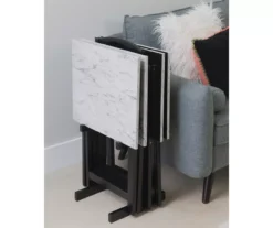 Davis White Faux Marble Tray Tables With Stand, 5-Piece Set -Furniture Specialty Shop 810389673 B0 2