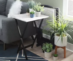 Davis White Faux Marble Tray Tables With Stand, 5-Piece Set -Furniture Specialty Shop 810389673 B0 3