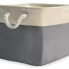 Gray & Cream Fabric Storage Bin With Rope Handles 2 Gray & Cream Fabric Storage Bin With Rope Handles -Furniture Specialty Shop 810448615 1