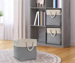 Gray & Cream Fabric Storage Bin With Rope Handles -Furniture Specialty Shop 810448615 11