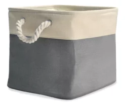 Gray & Cream Fabric Storage Bin With Rope Handles -Furniture Specialty Shop 810448615 21
