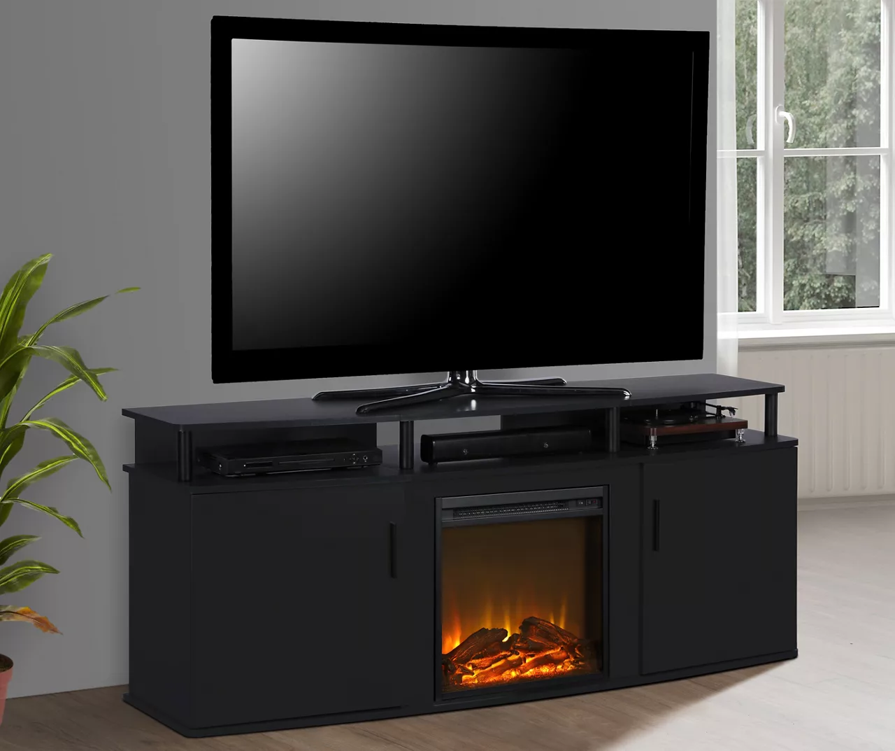 63" Bridgeport Black Electric Fireplace Console 4 63" Bridgeport Black Electric Fireplace Console - Image 2