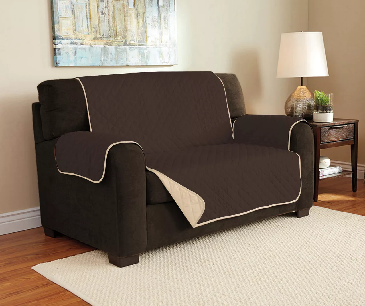 Chocolate & Taupe Microfiber Reversible Loveseat Furniture Protector 3 Chocolate & Taupe Microfiber Reversible Loveseat Furniture Protector