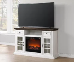 60" Brown & White Glass Door Fireplace Console -Furniture Specialty Shop 810521149 3