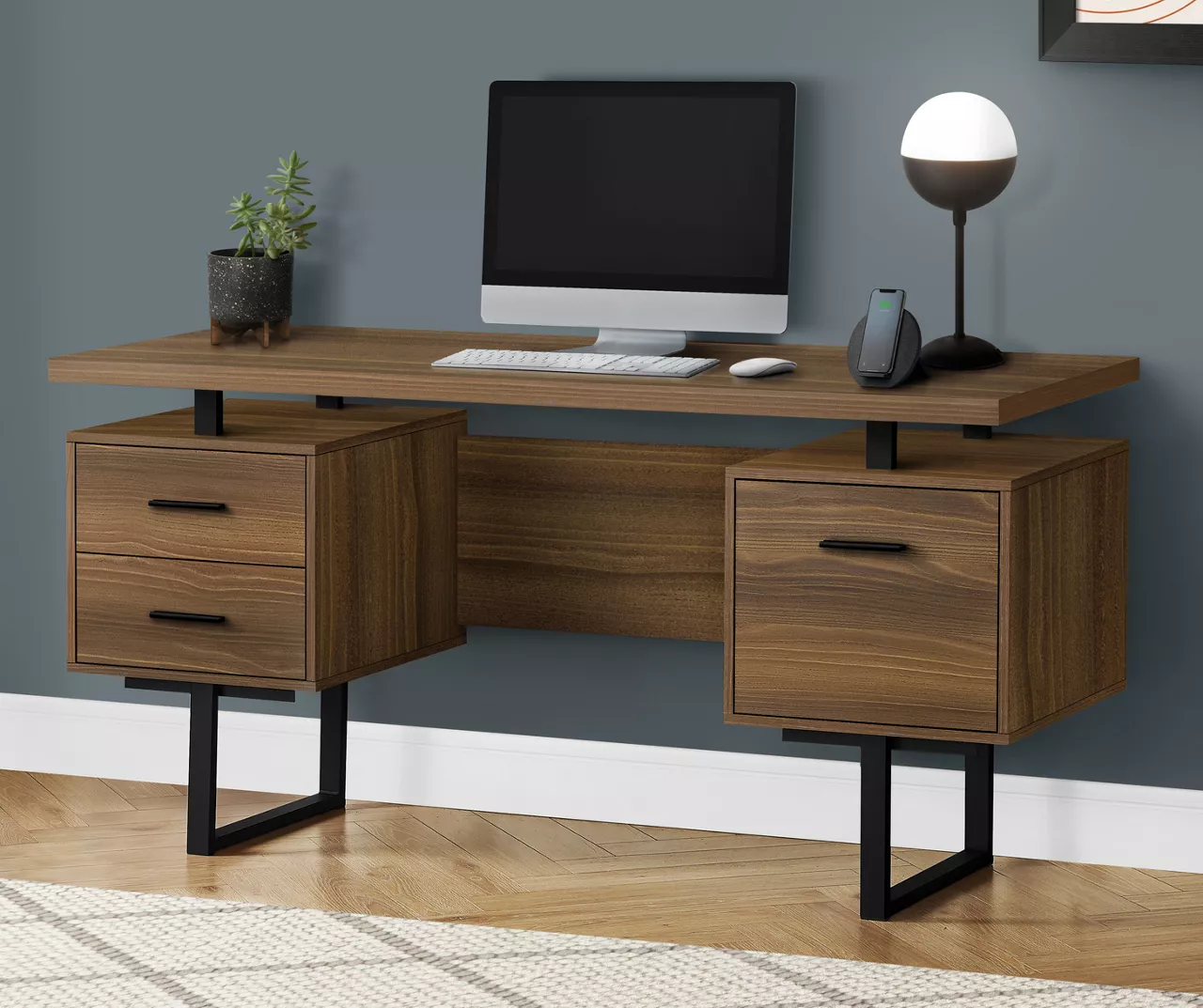 60" Walnut Woodgrain & Black Floating Desk 4 60" Walnut Woodgrain & Black Floating Desk - Image 2