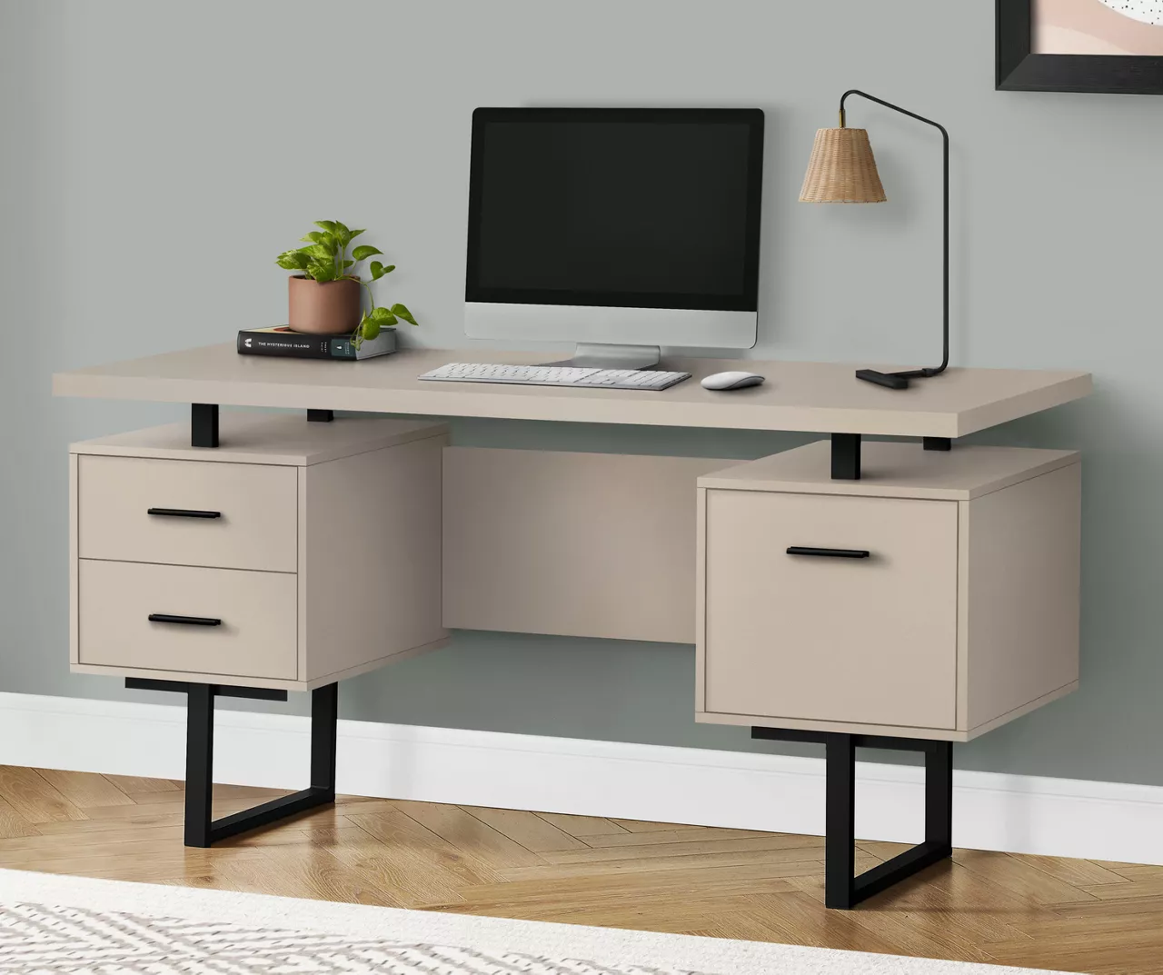 60" Taupe & Black Floating Desk 4 60" Taupe & Black Floating Desk - Image 2