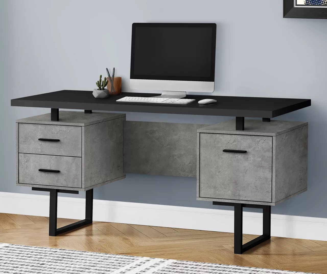 60" Concrete Gray & Black Floating Desk 4 60" Concrete Gray & Black Floating Desk - Image 2
