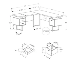 Faux Concrete & Black 3-Drawer L-Shaped Corner Desk -Furniture Specialty Shop 810527375 5