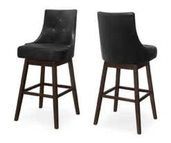 Button Tufted Faux Leather Swivel Bar Stools, 2-Pack