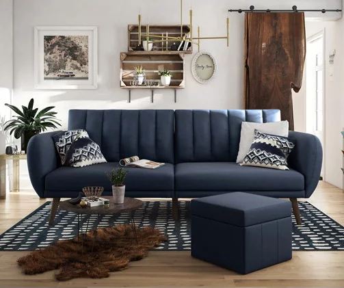 Brittany Navy Blue Linen Convertible Sleeper Futon 3 Brittany Navy Blue Linen Convertible Sleeper Futon