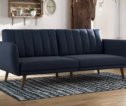 Brittany Navy Blue Linen Convertible Sleeper Futon 4 Brittany Navy Blue Linen Convertible Sleeper Futon - Image 2