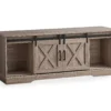 59" Dark Taupe Wood Look Sliding Barn Door TV Stand -Furniture Specialty Shop 810535762 2