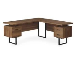 Walnut Wood Look 3-Drawer L-Shaped Corner Computer Desk