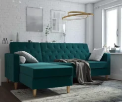 CosmoLiving Liberty Green Velvet Sectional Storage Futon -Furniture Specialty Shop 810541026 1