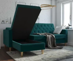 CosmoLiving Liberty Green Velvet Sectional Storage Futon -Furniture Specialty Shop 810541026 2