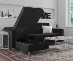 CosmoLiving Liberty Black Velvet Sectional Storage Futon -Furniture Specialty Shop 810541040 2