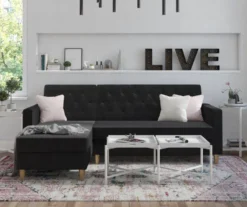 CosmoLiving Liberty Black Velvet Sectional Storage Futon -Furniture Specialty Shop 810541040 4