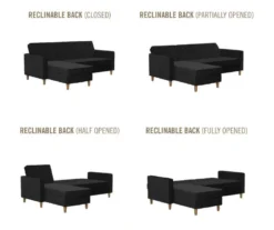 CosmoLiving Liberty Black Velvet Sectional Storage Futon -Furniture Specialty Shop 810541040 6