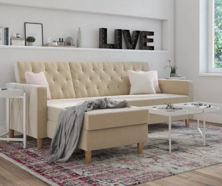 CosmoLiving Liberty Ivory Velvet Sectional Storage Futon 4 CosmoLiving Liberty Ivory Velvet Sectional Storage Futon - Image 2