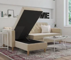 CosmoLiving Liberty Ivory Velvet Sectional Storage Futon 10 CosmoLiving Liberty Ivory Velvet Sectional Storage Futon -Furniture Specialty Shop 810541041 2