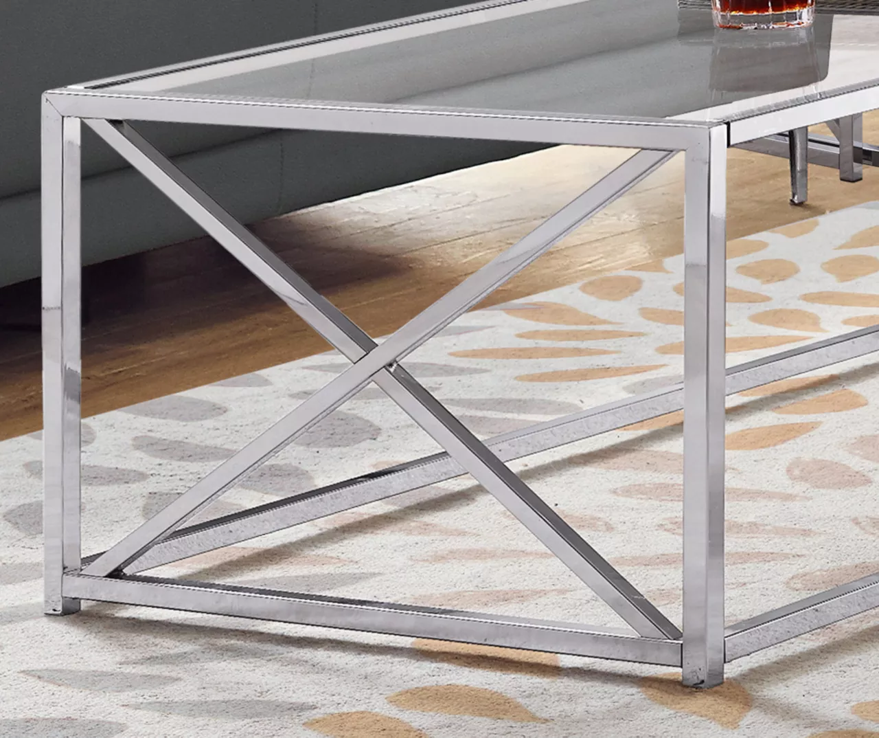 Tempered Glass & Chrome Metal X Coffee Table 5 Tempered Glass & Chrome Metal X Coffee Table - Image 3