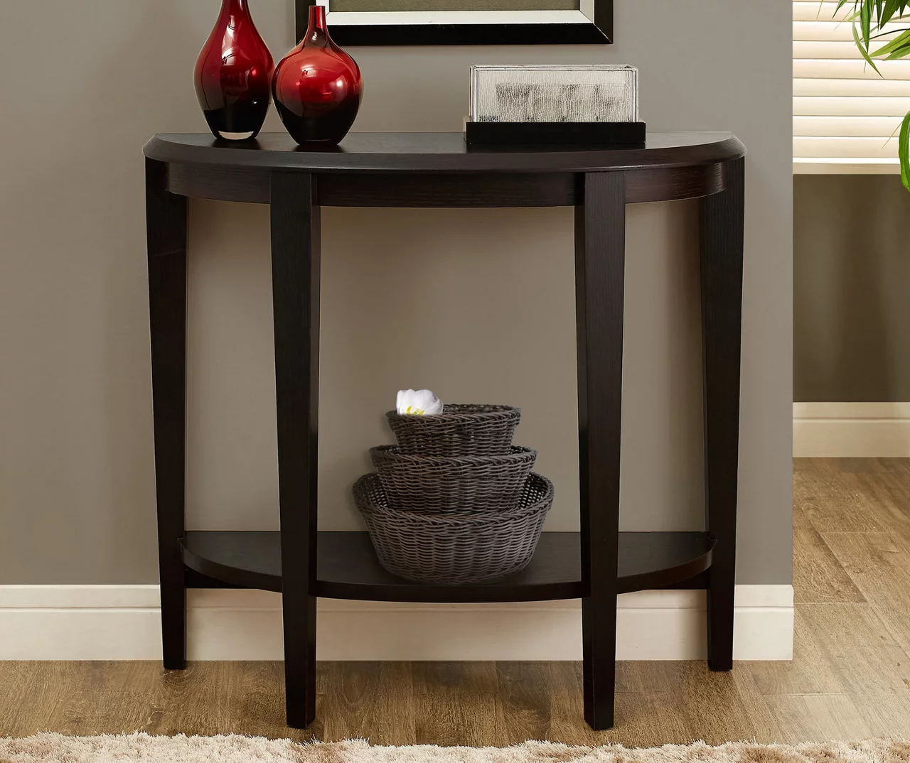 Espresso 2-Tier Half Moon Console Table 4 Espresso 2-Tier Half Moon Console Table - Image 2