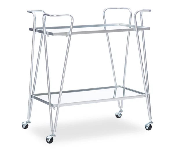 Hampton Silver 2-Shelf Rolling Steel Bar Cart 3 Hampton Silver 2-Shelf Rolling Steel Bar Cart
