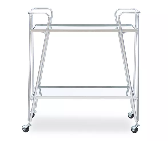 Hampton Silver 2-Shelf Rolling Steel Bar Cart 4 Hampton Silver 2-Shelf Rolling Steel Bar Cart - Image 2