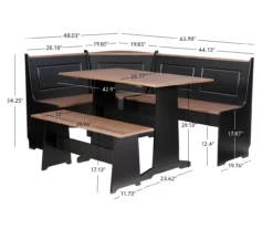Atrium Black & Pecan 3-Piece Wooden Breakfast Nook Set -Furniture Specialty Shop 810543121 A7