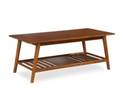 Presley Brown 2-Tier Slatted Wood Coffee Table -Furniture Specialty Shop 810543148 4