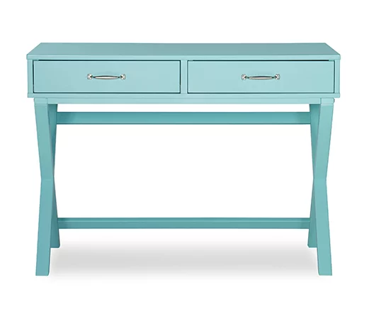 Kari Turquoise 2-Drawer Wooden X-Frame Desk 4 Kari Turquoise 2-Drawer Wooden X-Frame Desk - Image 2