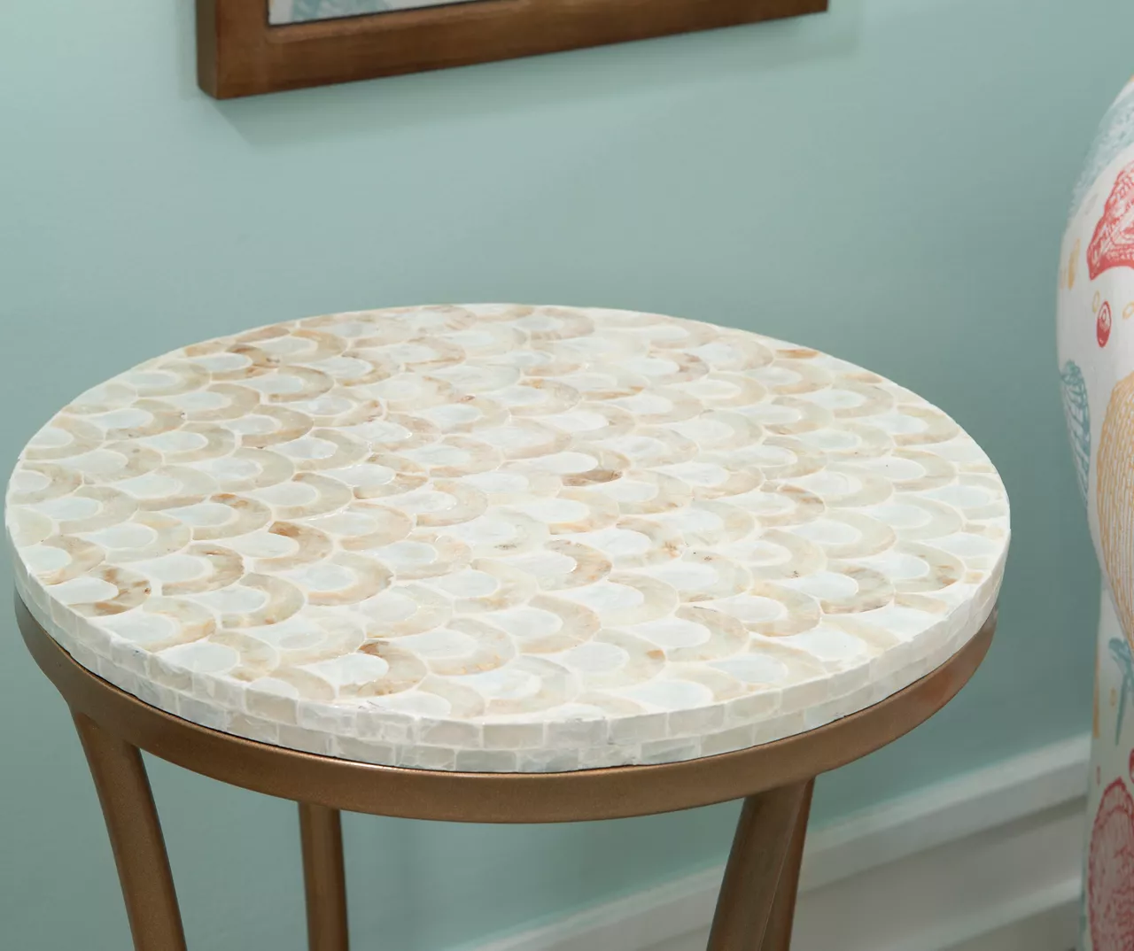 Globa Designs White & Gold Capiz Mosaic Beehive Accent Table 14 Globa Designs White & Gold Capiz Mosaic Beehive Accent Table - Image 12