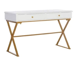 Glam White & Gold 2-Drawer Campaign Desk -Furniture Specialty Shop 810543228 A0 1