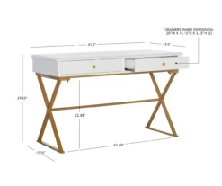 Glam White & Gold 2-Drawer Campaign Desk -Furniture Specialty Shop 810543228 D8 12