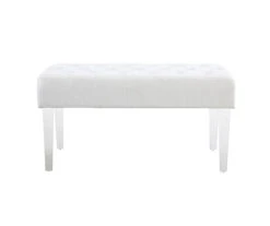 Marie Glitz White Tufted Linen Acrylic Leg Bench 22 Marie Glitz White Tufted Linen Acrylic Leg Bench -Furniture Specialty Shop 810543267 3