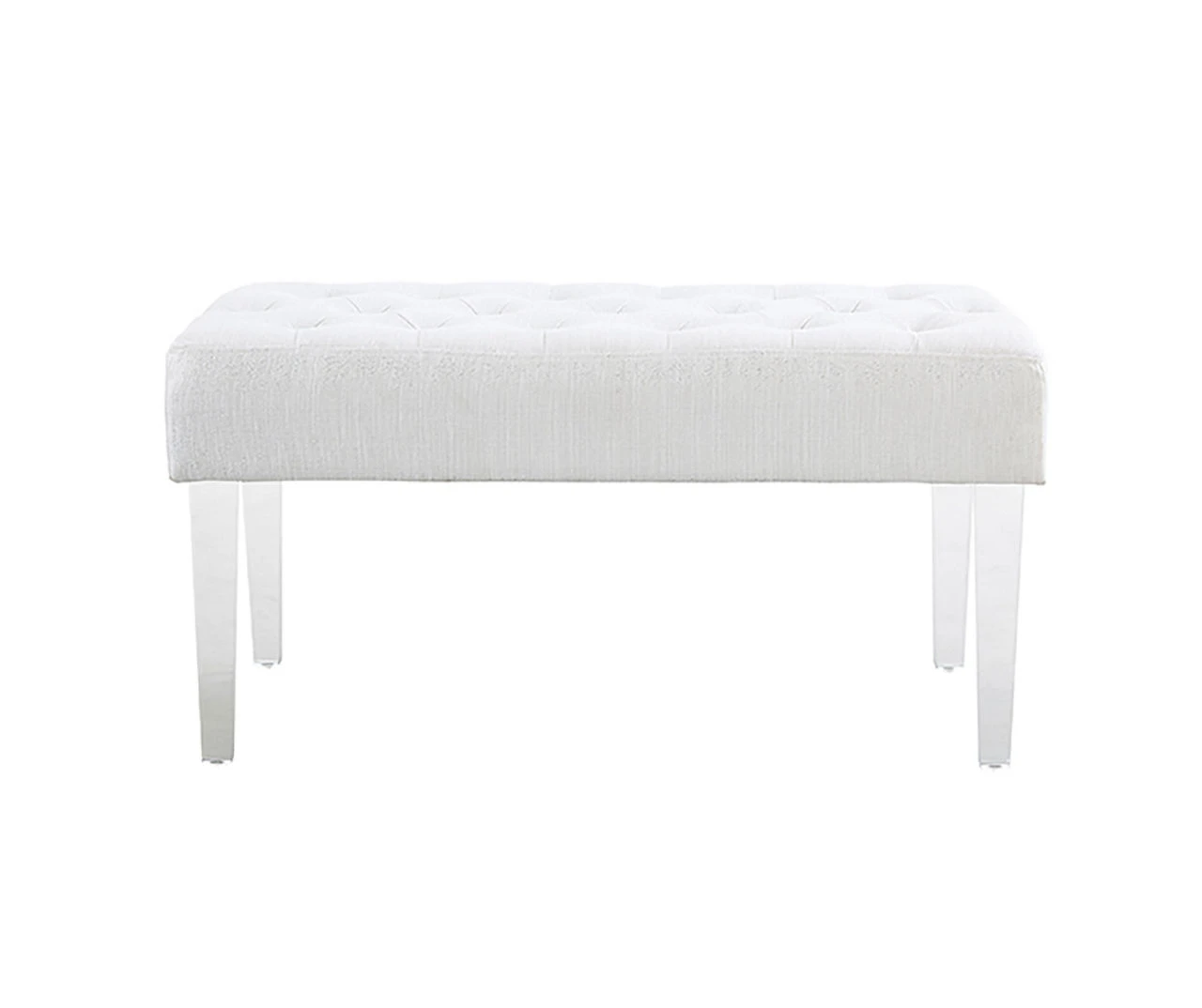 Marie Glitz White Tufted Linen Acrylic Leg Bench 11 Marie Glitz White Tufted Linen Acrylic Leg Bench - Image 9