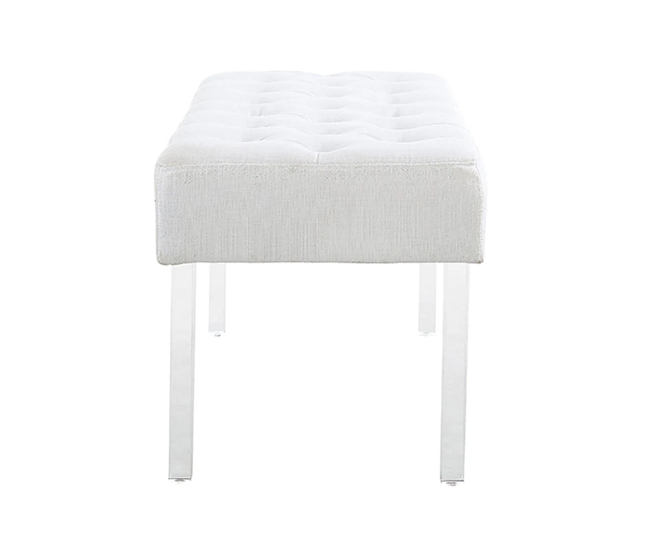 Marie Glitz White Tufted Linen Acrylic Leg Bench 12 Marie Glitz White Tufted Linen Acrylic Leg Bench - Image 10