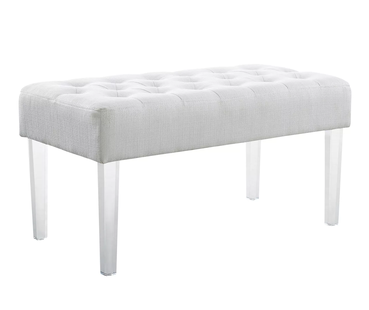 Marie Glitz White Tufted Linen Acrylic Leg Bench 6 Marie Glitz White Tufted Linen Acrylic Leg Bench - Image 4