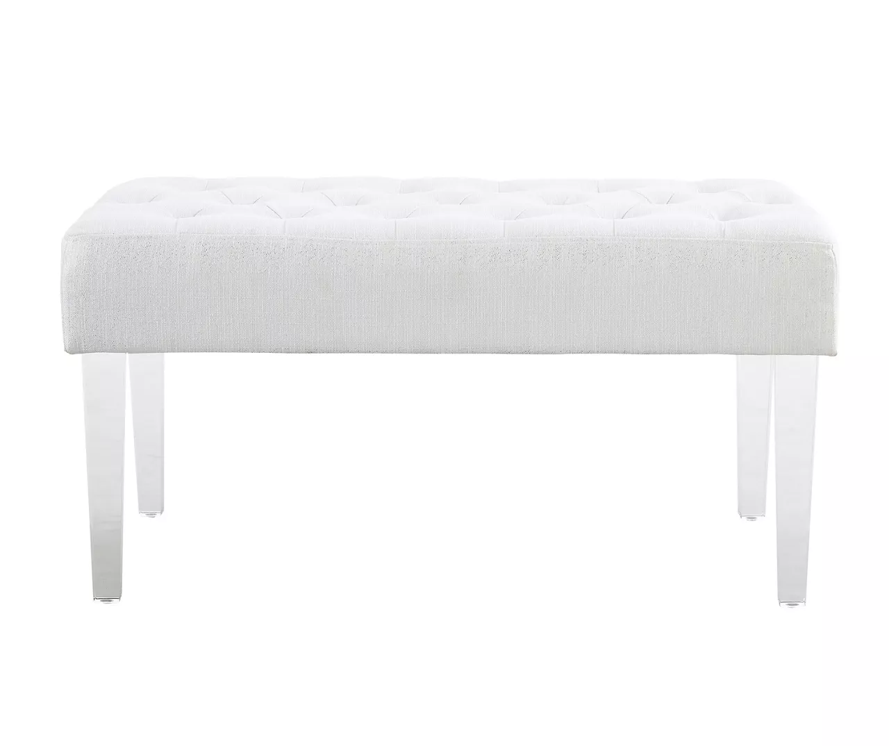 Marie Glitz White Tufted Linen Acrylic Leg Bench 10 Marie Glitz White Tufted Linen Acrylic Leg Bench - Image 8
