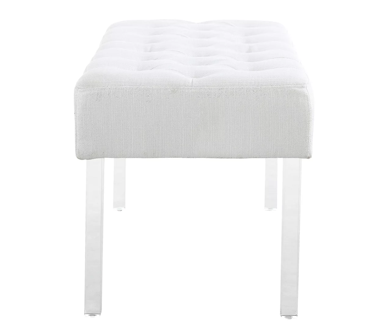 Marie Glitz White Tufted Linen Acrylic Leg Bench 5 Marie Glitz White Tufted Linen Acrylic Leg Bench - Image 3